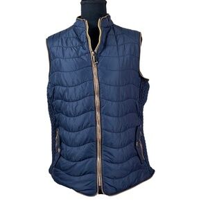 Han Ton Women’s Navy Puffy Full Zip Sherpa Lining Vest Size L
